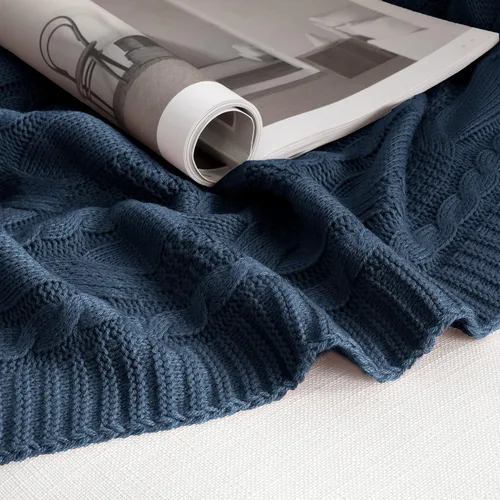 Miniatura 7 de Aormenzy Mantas de Punto Azul Pizarra Oscuro de Gran Tamaño Cable Knit Manta Decorativa de Punto Rust Suave y Acogedora Tejida para Sofá Sillón