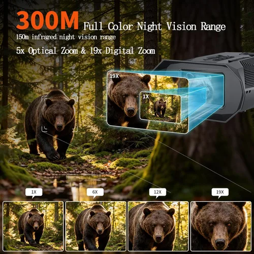 Miniatura 3 de Binoculares de visión nocturna para adultos con infrarrojos Gafas de visión nocturna digital con zoom de 20 × con fotos 4K, alcance de 984 pies