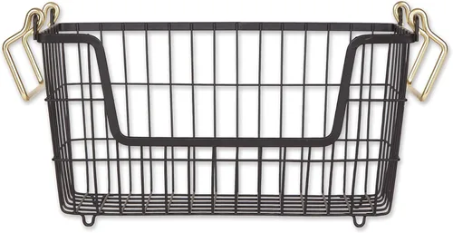Miniatura 14 de DII - Cubo de almacenamiento apilable de malla de alambre de metal, grande y rectangular, 33 x 25 x 28 cm, blanco Negro