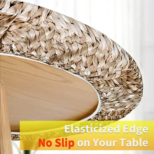 Miniatura 4 de Mantel redondo de vinilo de plástico ajustable con parte trasera de franela y borde elástico, protector de mesa impermeable para mesa de comedor