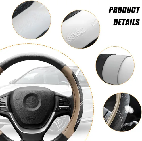 Miniatura 4 de Zpana Funda para volante de automóvil, de piel de fibra de carbono de 15 pulgadas, protector antideslizante para volante con forro, accesorios