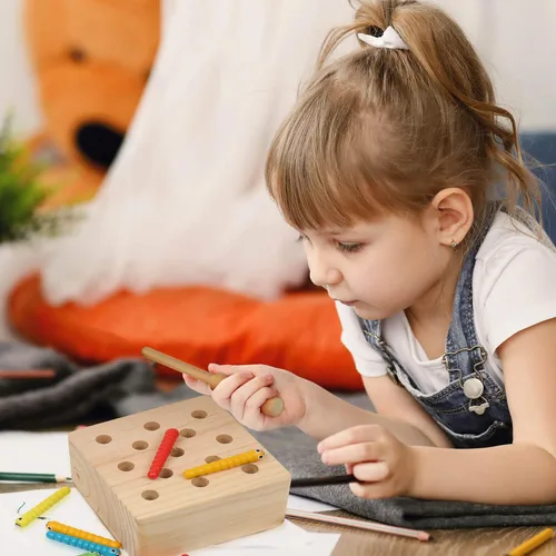 Miniatura 6 de Boxiki kids Juguetes Montessori de madera para bebés, niños pequeños y niños, habilidades motoras finas, juego de gusano magnético para 3 años