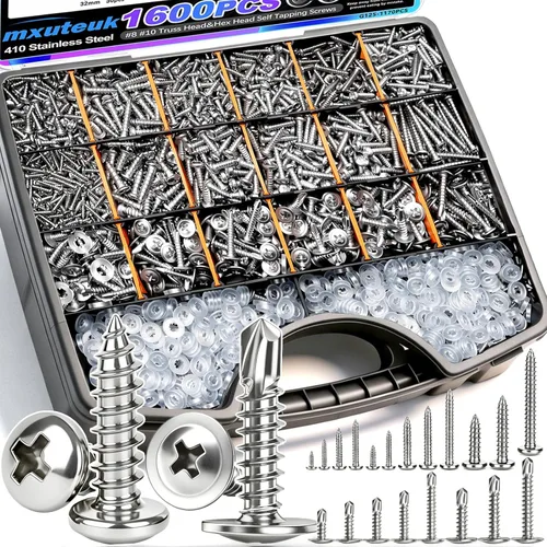 Miniatura 17 de mxuteuk 230 tornillos autorroscantes #8 para metal, 410 tornillos autoperforantes de acero inoxidable, tornillos de chapa de cabeza de truss de 1/2