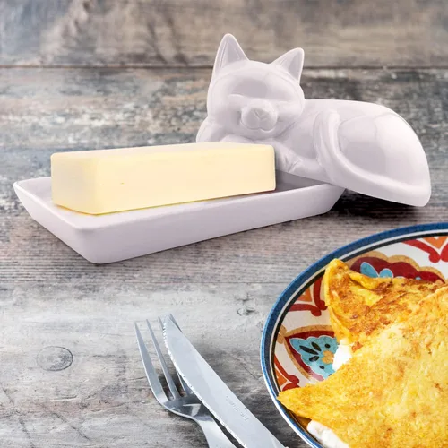Miniatura 7 de Plato para mantequilla de cerámica adorable con gato - Accesorio de cocina único y versátil - Manera duradera y creativa de almacenar y servir