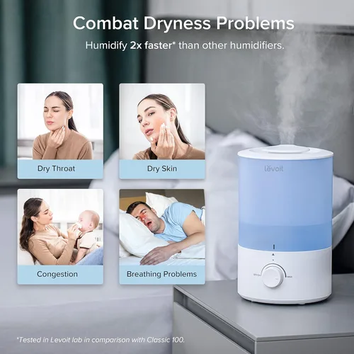 Miniatura 8 de LEVOIT - Humidificador Dual 150 para recámara, habitación grande, 3 L, llenado superior, vapor frío, difusor de aceite esencial para guardería y Azul