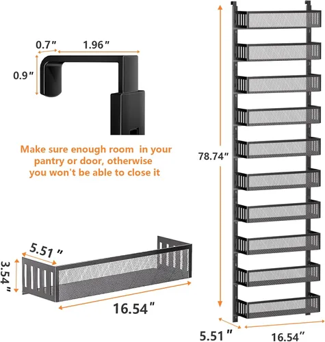 Miniatura 2 de Organizador de despensa de 10 niveles sobre la puerta con cestas de malla, estante colgante para especias ajustable y estable para cocina, baño