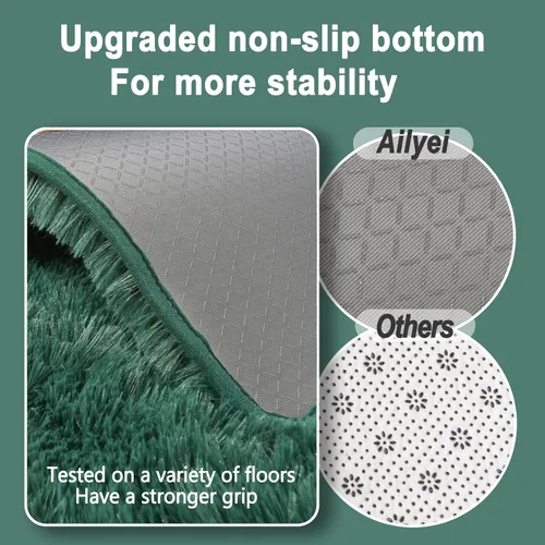 Miniatura 2 de Alfombras suaves para pasillos de dormitorio, nuevas, con parte inferior antideslizante mejorada, de 2 x 3, alfombra esponjosa y peluda verde
