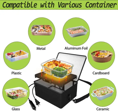 Miniatura 3 de Horno portátil, 12 V, 24 V, 110 V, calentador de alimentos para automóvil, portátil, mini horno personal, lonchera eléctrica con calefacción