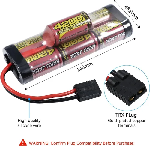 Miniatura 2 de melasta Batería NiMH de 8.4V 4200mAh Hump adecuada para Tracxas RC Racing Car Truck Boat Tank RC Hobby, batería recargable RC Nimh de 7 celdas