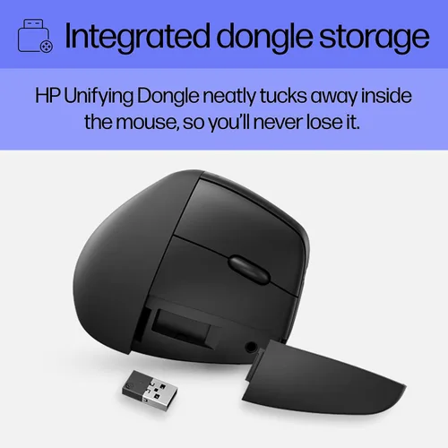 Miniatura 5 de HP 920 - Ratón ergonómico vertical inalámbrico Bluetooth 5.3 y dongle USB, 5 botones programables, batería de 16 semanas, multidispositivo