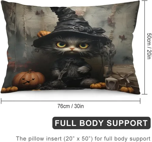Miniatura 2 de Funda de almohada con sombrero de bruja con diseño de gato de 20 x 30 pulgadas, diseño de impresión de doble cara con cremallera invisible, Patrón 8