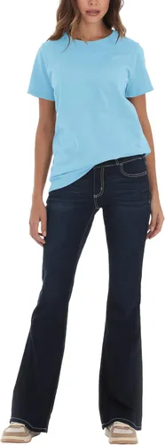 Miniatura 4 de Camisetas de verano para mujer, cuello redondo, manga corta, camisetas básicas de color sólido