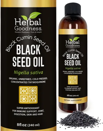 Aceite de semilla negra – Nigella sativa orgánico prensado en frío, aceite de semilla de comino negro con timoquinona, líquido de semillas negras