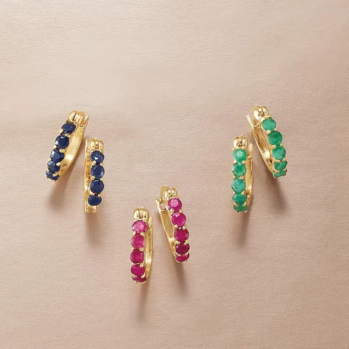 Miniatura 5 de Ross-Simons Three Pair Gemstone Huggie Hoop Earrings