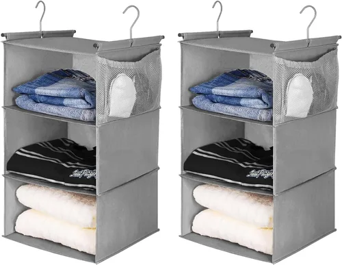 MAX Houser Organizador colgante de armario de 3 niveles, estante colgante de armario con 2 ganchos resistentes para almacenamiento, paquete de 2,