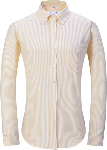 Miniatura 10 de Camisa con botones para mujer de manga larga Oxford camisa de algodón de corte clásico, blusa de trabajo resistente a las arrugas