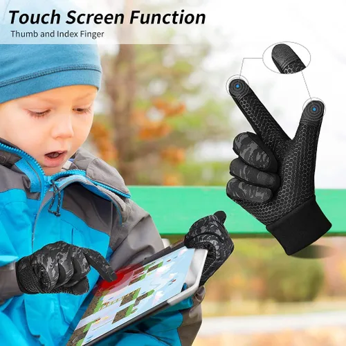Miniatura 3 de Guantes cálidos de invierno para niños con agarre, guantes térmicos de forro polar para correr, ciclismo, pantalla táctil, clima frío, suaves