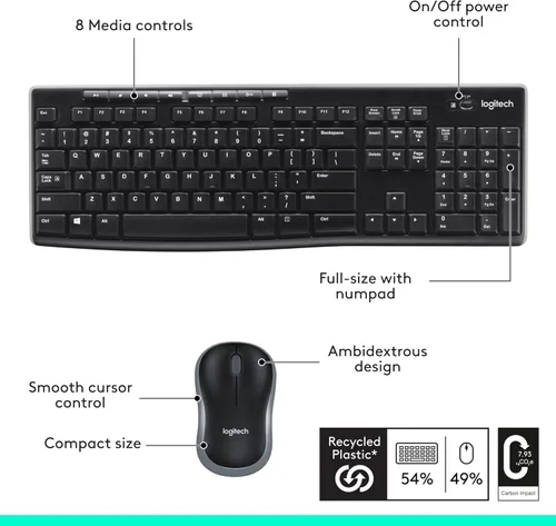 Miniatura 7 de Logitech MK270 - Combo de teclado y mouse inalámbrico para Windows, 2.4 GHz, 8 teclas multimedia, PC, portátil, teclado inalámbrico y mouse compacto