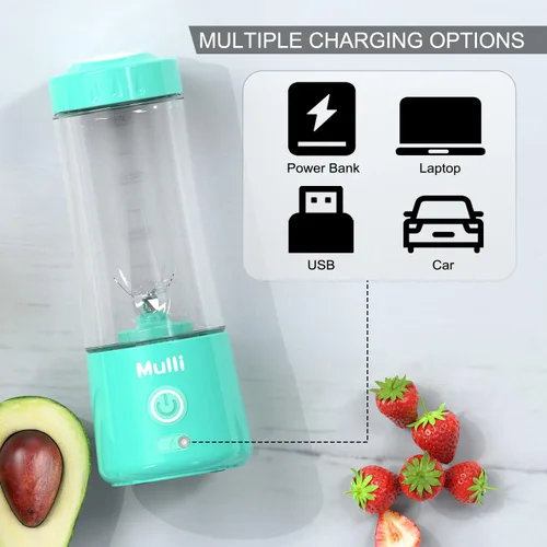 Miniatura 3 de Mulli Batidora portátil, mezclador personal recargable por USB para batidos y batidos, mini licuadora con seis cuchillas para alimentos de bebé, Azul