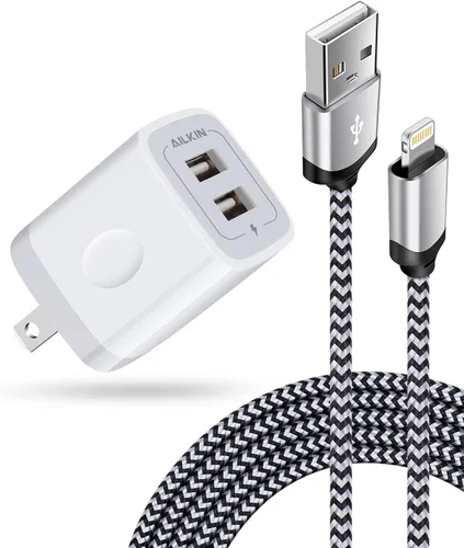 Miniatura 18 de AILKIN Cargadores de iPhone, [certificado Apple MFI] Cable Lightning trenzado de 6 pies de largo + cargador de pared USB, cable de alimentación