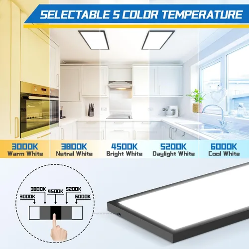 Miniatura 2 de Allsmartlife Luz LED plana de 1 x 2 pies, montaje en superficie, 24 W, 2880 lm, 5CCT, 3000K-6000K, regulable, luz de techo LED ultra delgada