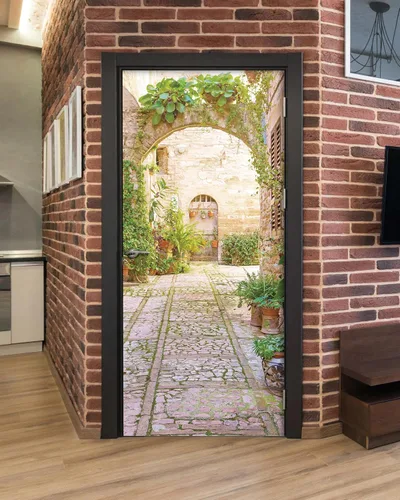 Miniatura 13 de FLFK Adhesivo de puerta - Playa y palmera, mural de pelar y pegar, tamaño combinado 36"x80", dividido en 2 piezas Mt2219