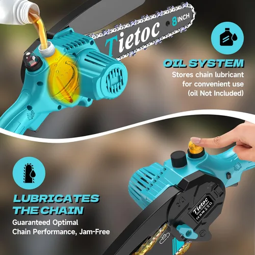 Miniatura 6 de Mini motosierra inalámbrica, portátil de 8 y 6 pulgadas, motosierra eléctrica portátil a batería, con 2 baterías y aceite automático, regalos