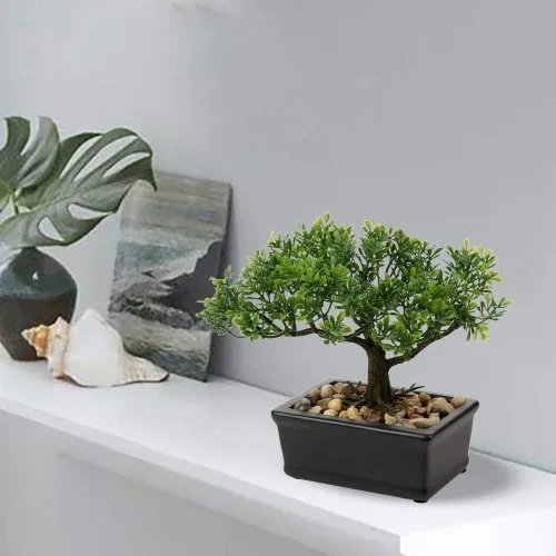 Miniatura 2 de Árbol bonsái artificial, enebro, plantas artificiales para interiores, pequeñas plantas falsas para decoración con macetas de cerámica