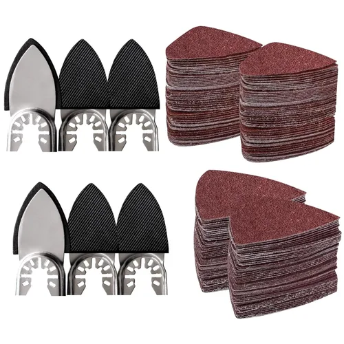 Miniatura 8 de Kit de 104 almohadillas de lijado de detalles para herramientas oscilantes, 2 almohadillas de lijado triangulares y 2 almohadillas de lijado