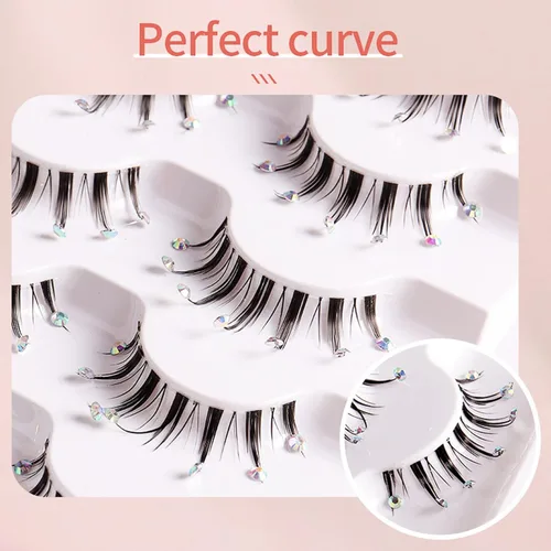 Miniatura 4 de Braiton 5 pares de pestañas postizas de diamantes de imitación naturales, pestañas postizas decorativas para Año Nuevo, cosplay, fiesta, escenario
