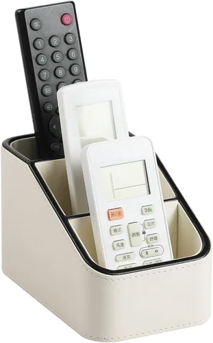 Miniatura 10 de Soporte para control remoto de piel sintética, organizador de escritorio pequeño, suministros de oficina, mesita de noche para mesa auxiliar, Beige