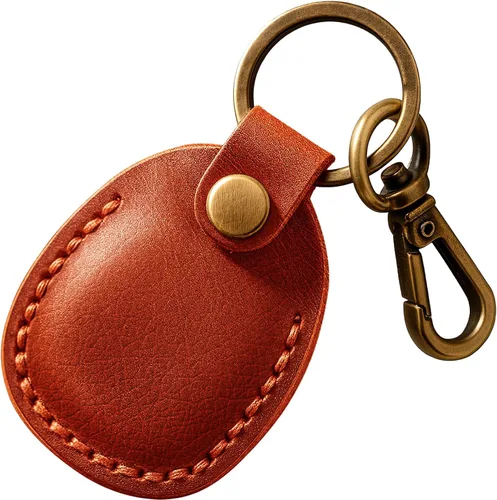 Miniatura 28 de Llavero de Airtag de cuero genuino, llavero portátil de Air tag con anillos para llaves, funda de cobertura oculta completa compatible con Airtag