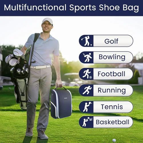 Miniatura 6 de YOREPEK Bolsa para zapatos de golf, con 3 bolsillos para calcetines, guantes, camisetas, bolas, cepillo, diseñada con una asa de transporte superior