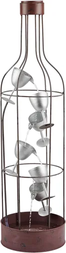 Alpine Corporation IPS210 Fuente de agua ecléctica rústica con forma de botella con copas de vino escalonadas, 44 pulgadas, marrón