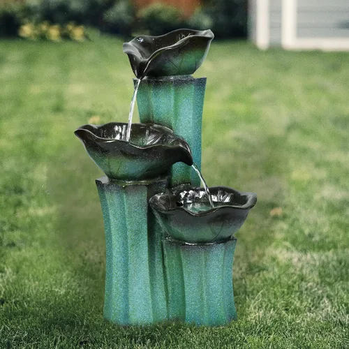 Miniatura 11 de Ferrisland Fuente de agua de 5 niveles con tronco de árbol, fuente grande con luces LED y bomba, 39.8" de alto, fuente independiente