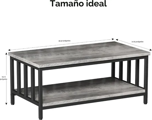 Miniatura 3 de Homeiju - Mesa de café para sala de estar con marco lateral a lamas, mesa moderna de granja para sala de estar con estante de almacenamiento de 2