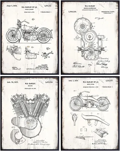 Patentes originales de motocicleta de Estados Unidos, juego de arte de 8 x 10 pulgadas, fotos de estilo cartel para oficina, garaje, cueva de hombre