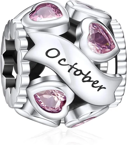 Miniatura 29 de Abalorio de plata de ley 925 con piedra natal de Ningan, abalorio de corazón para pulseras y collares, regalo de cumpleaños para mujeres y niñas