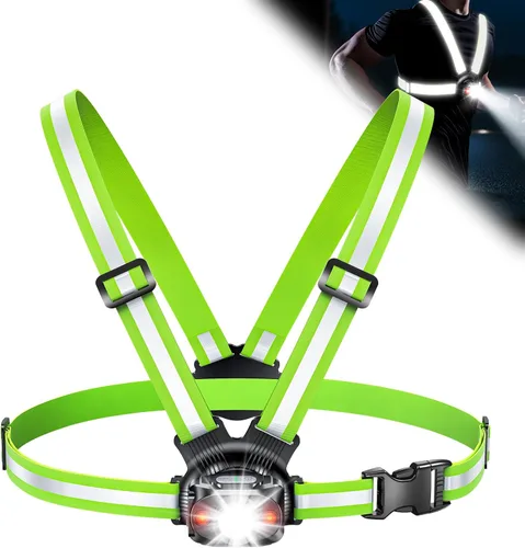 ISEYOU Running Lights for Runners, 500 Lumens Running Light with 45° Adjustable Tilt, 360° Reflective Vest & IPX4 Waterproof Rechargeable Light Up
