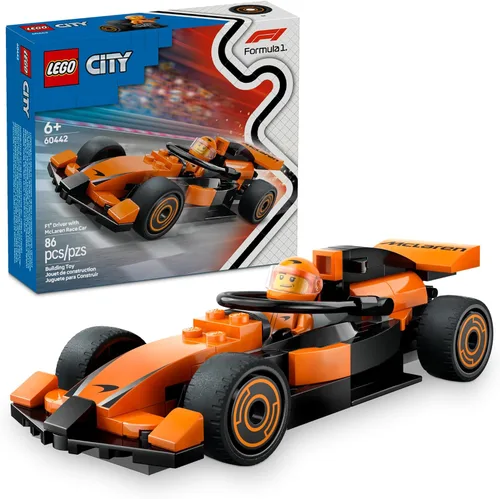 LEGO City Piloto de F1 con coche de carreras de McLaren - Kit de construcción de coche modelo juguete para niños, niños y niñas, edades 6+ -