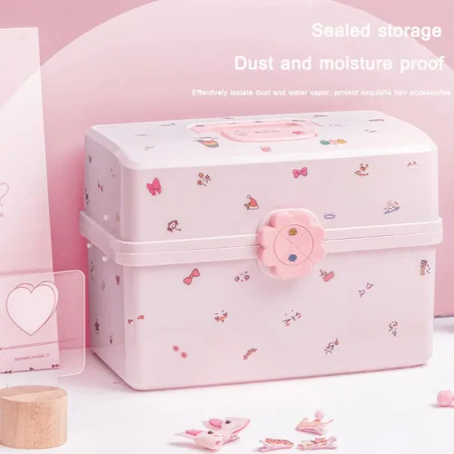 Miniatura 3 de MASKMELLOW Shapeazy - Organizador de accesorios para el cabello para niñas, caja de plástico de 3 capas con bandeja plegable y asa, contenedor