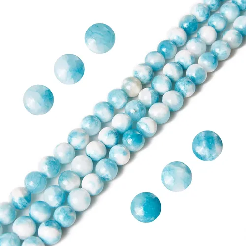 Miniatura 4 de 45 cuentas de jade azul y blanco de 0.315 pulgadas, cuentas de piedras preciosas naturales redondas sueltas para hacer joyas Jade blanco azul