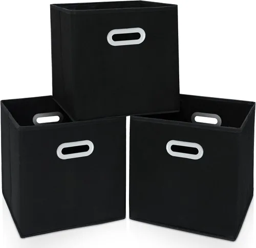Contenedores de almacenamiento de tela de tela, organizador de cubos con asas dobles plegables para el hogar y el dormitorio, juego de 3, color negro