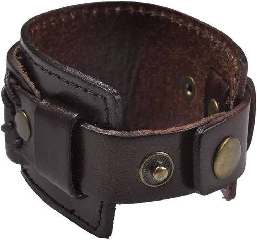 Miniatura 3 de zysta Punk Gótico Mens Pulsera Piel auténtica Cuff Bangle pulsera 7.5"-8.5" Negro café Marrón