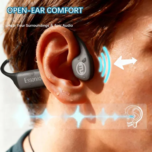 Miniatura 3 de Auriculares de Conducción Ósea Essonio IP68 Impermeables para Natación con Micrófono Bluetooth, Auriculares de Oreja Abierta con Modo MP3, Memoria