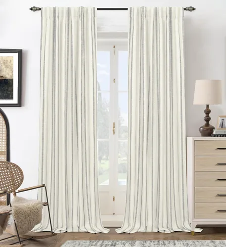 Miniatura 65 de DriftAway - Cortinas de Lino Mezcla de Granja 100% Opacas de 84 Pulgadas de Largo para Dormitorio, Cortinas Verticales Rayadas Impresas de Lino