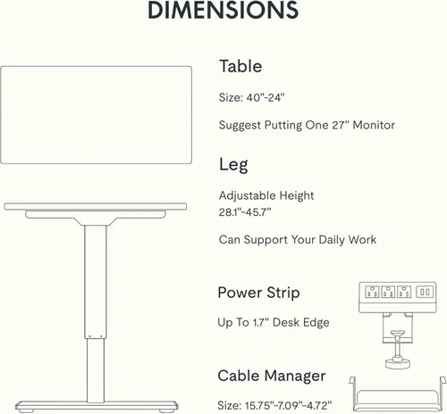Miniatura 7 de FLEXISPOT EN2 Escritorio de pie de una pieza completa con regleta de alimentación de abrazadera, escritorio eléctrico de altura ajustable de 40 x 24