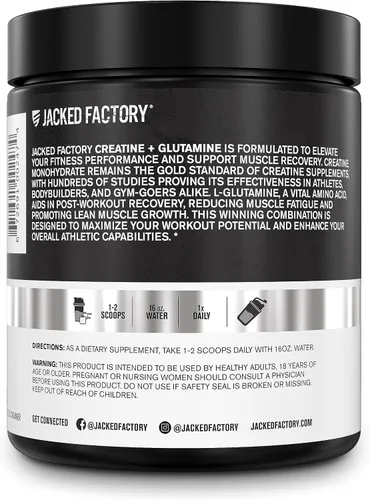 Miniatura 9 de Jacked Factory Creatina + glutamina - Suplemento de creatina con L-glutamina para recuperación muscular, crecimiento muscular, mayor fuerza, mayor