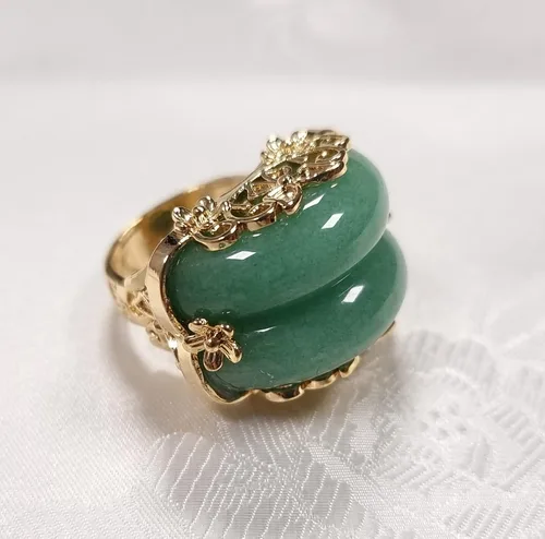 Miniatura 2 de Hanbok Anillo Jade Corea Accesorio Tradicional Mujer Junior Natural Verde Claro Tamaño Ajustable R002 Oro, Jade