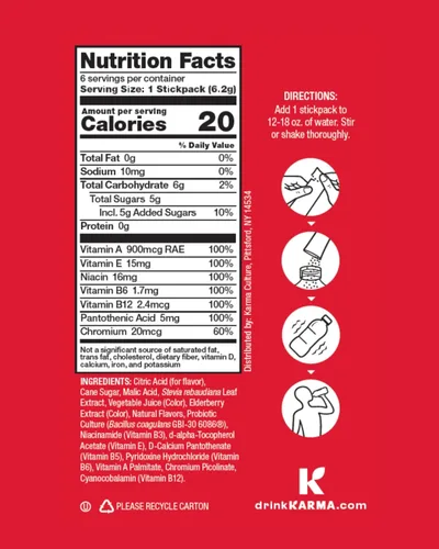 Miniatura 3 de Bolsa de Hidratación Probiótica Karma - Paquete de 6, Mezcla de Bebida en Polvo de Bayas y Cereza - Apoyo Inmunológico y de la Salud Intestinal Para
